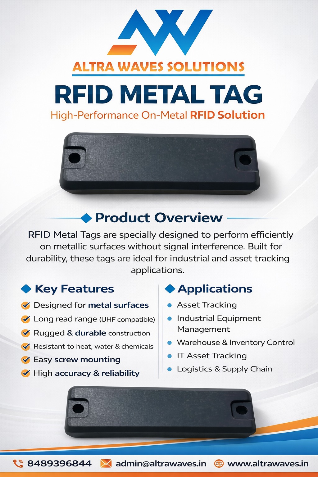 RFID metal tag mounted on industrial equipment for asset tracking